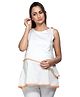 Mom for sure by Ketki Dalal 100% Pure Cotton Satin Sleeveless Lace Embellished Layered Maternity Top With Concealed Zipper Nursing Access - Peach & White