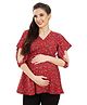 Mom for sure by Ketki Dalal Full Sleeves Flowers Printed & Frill Detailed Maternity Top Overlapped Nursing Tie Up Access - Maroon