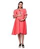 Mom for sure by Ketki Dalal Half Sleeves  Solid Elegant Maternity Cum Nursing Midi Dress - Coral