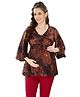Mom for sure by Ketki Dalal Three Fourth Sleeves Maternity & Nursing  Tie Dye Top - Choco Brown