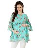 Mom for sure by Ketki Dalal Three Fourth Sleeves Maternity Cum Nursing Floral  Printed Top - Sea Green