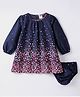 Simply Premium Cotton Full Sleeves Frock With Bloomer With Heart Print - Navy Blue