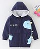 Kookie Kids Fleece Full Sleeves Hooded Sweatjacket with Kangaroo Pocket & Dino Graphics Detailing - Blue