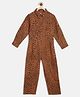 Tales & Stories 100% Cotton Full Sleeves Seamless Leopard Printed Shirt Style Jumpsuit - Rust Brown
