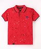Earth Conscious Half Sleeves Geometric Abstract Printed Polo Tee - Red