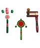Funwood Games Handmade Combo Set Of 3 Rattles Theethers For Toddlers New-Born Infant Kids Natural Organic Eco-Friendly Wooden Toy For Kids - Assorted Color