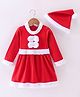 Kookie Kids Full Sleeves Christmas Theme Frocks With Fur Applique and Cap - Red