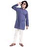 Pine Kids 100% Cotton Full Sleeves All Over Floral Printed Kurta Pyjama Set - Navy Blue