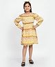 Bella Moda Full Sleeves 100% Cotton Fit & Flare Floral Printed Dress - Yellow