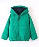 Little Kangaroos Full Sleeves Padded & Hooded Solid Winter Pocketable Jacket - Green