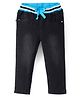 Babyhug Cotton Full Length Washed Denim Jogger with Stretch - Black
