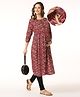 Bella Mama Woven Three Fourth Sleeves With Highlighted Yoke & Floral Print Maternity Kurta with Pocket - Maroon