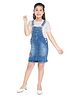 Peppermint  Half Sleeves Cotton Solid Colour & Striped Dungaree Style Dress - Blue