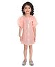 Peppermint Half Sleeves Straight Cut Sequined Dress with Floral Corsage - Peach