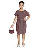 Peppermint Half Sleeves Glitter Printed Solid Colour Dress with Bow Applique - Dark Pink