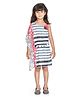 Peppermint Singlet Sleeves Cotton Striped Dress with Floral Print & Applique - Black