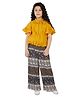 Peppermint Bell Sleeves Damask Printed Palazzo And Solid Tie Up Top - Mustard Yellow