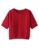 Pine Kids Knit Three Fourth Sleeves Sweater With Cable Knit Design - Deep Red