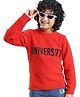 Pine Kids Knit Full Sleeves University Embroidered Sweater - Red