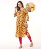 Bella Mama 100% Viscose Woven Three Fourth Sleeves All Over Butti Printed Maternity Kurta with Pocket - Yellow