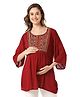 Bella Mama Viscose Crepe Embroidered Yoke with  Three Fourth Sleeves Maternity Top -Maroon