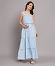 The Vanca Sleeveless 100% Rayon Tiered & Striped  Maternity Dress - Blue