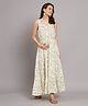 The Vanca Sleeveless 100% Rayon Tiered & Leaf Printed  Maternity Dress - Beige