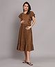 The Vanca Half Sleeves 100% Rayon Polka Dot Maternity Dress- Brown