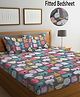 FABINALIV Cartoon Print 300 TC Cotton Blend King Size Fitted Double Bedsheet with 2 Pillow Covers - Multicolor