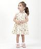 Budding Bees Sleeveless Cotton Floral Printed Dress with Bow Applique - Yellow