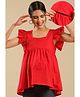 Shades Of Sabi Half Sleeves Cotton Peplum Maternity Ruffle Top Solid Colour - Red