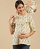 Shades Of Sabi Three Fourth Sleeves Cotton Floral Printed Straight Cut Ruffle Maternity Top - Yellow