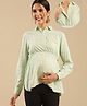 Shades Of Sabi Full Sleeves Cotton Floral Printed Flared Maternity Top - Green