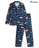 Honeyhap Premium Cotton with Bio Finish Full Sleeves Night Suit With Text Print - Navy Peony