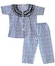Bownbee Flower Print Frilly Night Suit - Blue