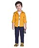 DOTSON Half Sleeves Speed Graphic T-Shirt & Solid Colour Jeans with Striped Hooded Jacket - Mustard