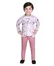 DOTSON Half Sleeves Cotton Modal T-Shirt & Trousers with Floral Printed Jacket - Pink