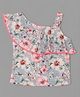 Actuel  One Shoulder Floral  Pront Cotton Top -Grey,Pink,Green