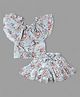 Actuel - Off Shoulder Floral Print Top & Shorts Co-Ord Sets-Grey