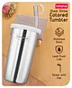 Babyhug Steel Straw Tumbler With Straw Cleaning Brush Silver - 450 ml| Diswasher Safe| Travel Lid & Straw Lid| Food-Grade Material| For Hot & Cold Beverages| Straw Cap| Leak-Proof Design