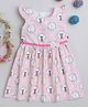 Twetoons Cap Sleeves Frock With Embroidery Bunny Print- Pink