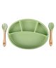 Taabartoli Silicone Oval Plate with Suction  Bamboo Spoon and Fork Set - Green