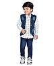 AJ Dezines Cotton Blend Full Sleeves Polka Print Shirt Jeans & Waistcoat  - Blue