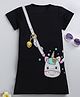Little Marine Half Sleeves Mock Style Unicorn Sling Bag Printed T Shirt Dress - Black
