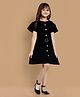 Little Marine Short Sleeves Solid Button Down T Shirt Dress - Black