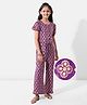 Earthy Touch Cotton Single Jersey Knit Half Sleeves Jumpsuit Floral Print - Purple
