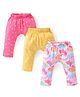 Babyhug Cotton Knit Full Length Diaper Pants Stars Printed Pack of 3 - Pink & Yellow