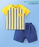 Babyoye 100% Organic Cotton with Eco-Jiva Finish Stripes Half Sleeves T-shirt and Shorts - Yellow & Blue