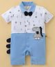 Jo&Bo Half Sleeves Sea Elements Printed & Dinosaur Patch Detailed Romper With Bow - Blue