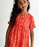 Campana 100% Cotton Half Sleeves Seamless Flowers Printed Tunic Top - Red